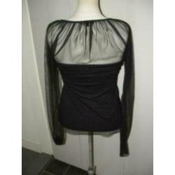 Zwarte Denny Rose top maat M maat 38 met tule mouwen