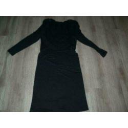 Nette zwarte feestelijke vintage retro jurk cape kraag L 42