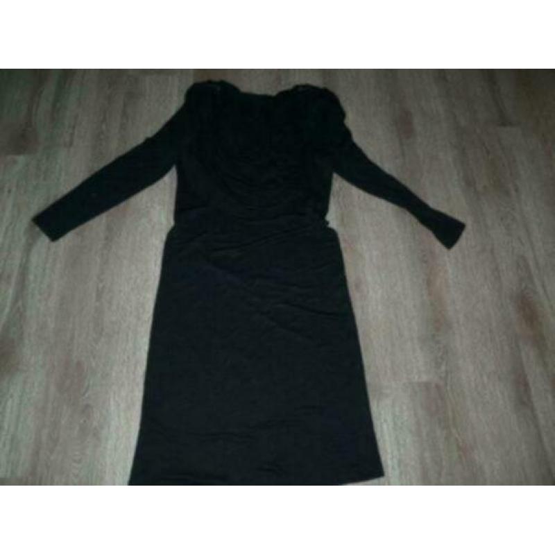 Nette zwarte feestelijke vintage retro jurk cape kraag L 42