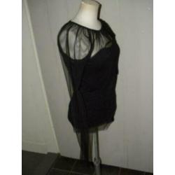 Zwarte Denny Rose top maat M maat 38 met tule mouwen