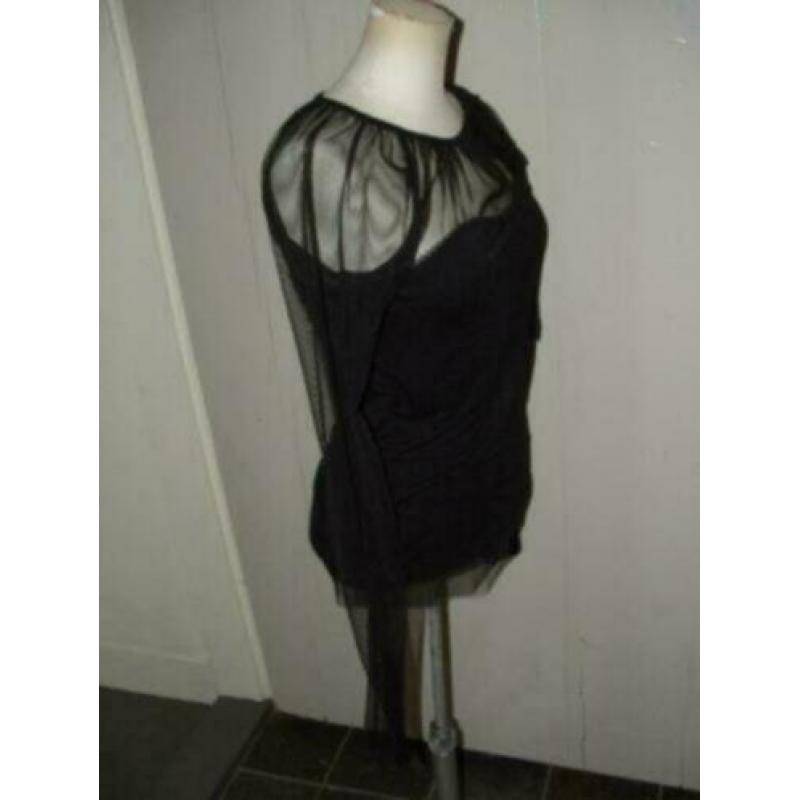 Zwarte Denny Rose top maat M maat 38 met tule mouwen