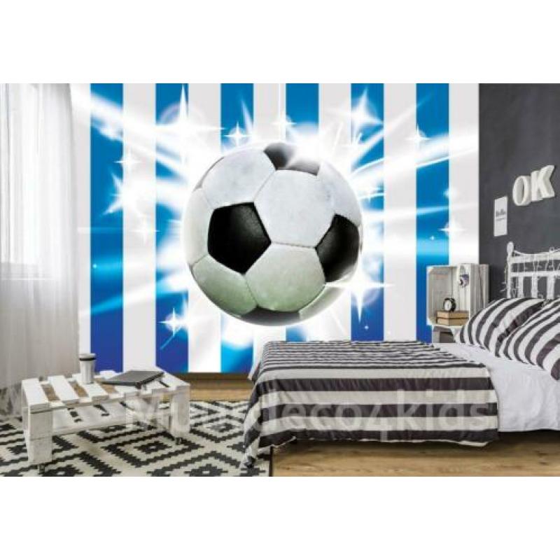Voetbal behang Blauw Wit, Voetbalkamer, *Muurdeco4kids