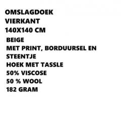 Omslagdoek - beigekleur met strren - 140x140 cm