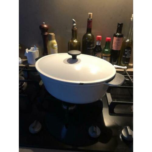 Gietijzeren braadpan met deksel, wit ecru, 5 l