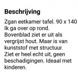 Zgan Eetkamertafel 90 x 140