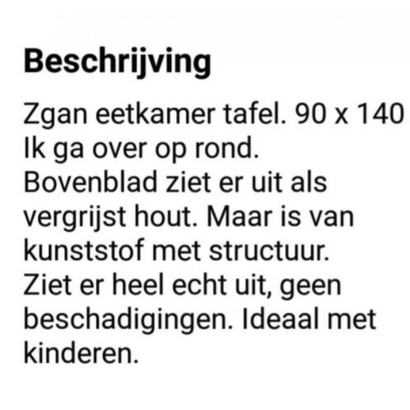 Zgan Eetkamertafel 90 x 140