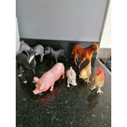 Boerderijdieren groot, paard, hond, geit, ezel, kip, konijn,