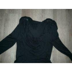 Nette zwarte feestelijke vintage retro jurk cape kraag L 42