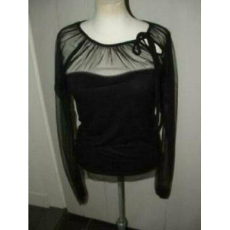 Zwarte Denny Rose top maat M maat 38 met tule mouwen