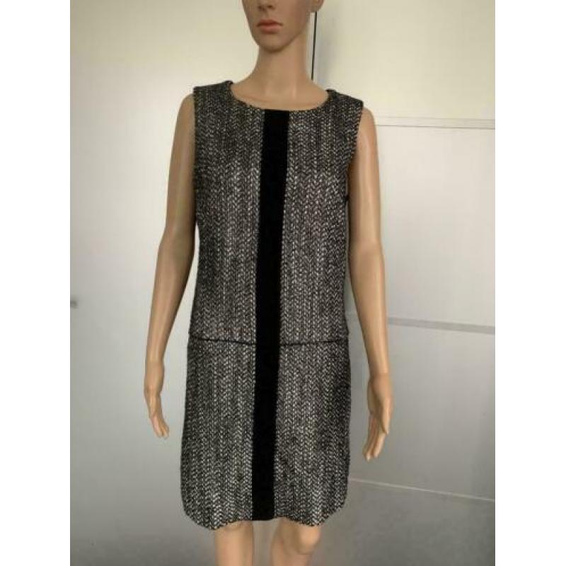 D992 Blacky Dress maat 38=M jurk jurkje zwart/wit/grijs