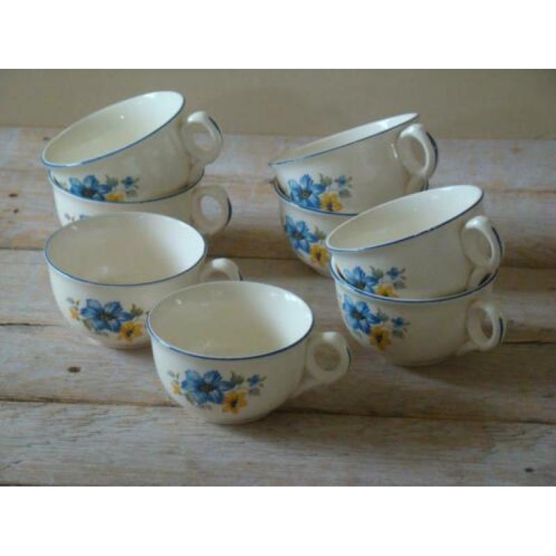 Servies, Société Ceramique, model Turk, blauw-geel bloemetje