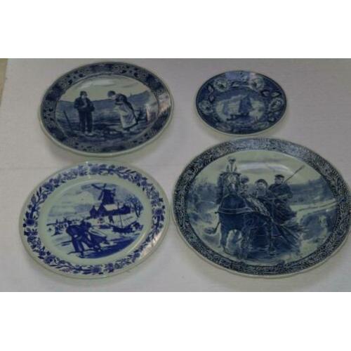 Brocante,antiek,delft,4 x, bord delft,porselein delft blauw