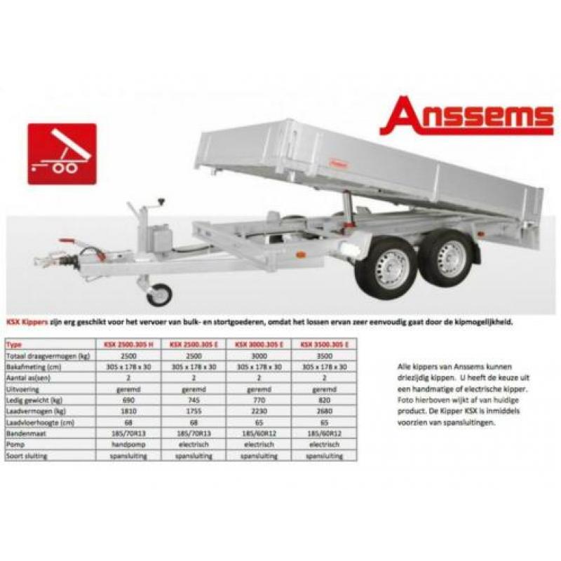 Anssems KSX Kipper Kiep aanhanger NIEUW. ACTIEPRIJZEN