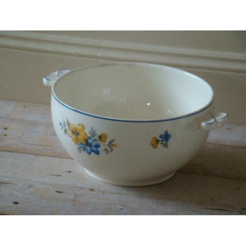 Servies, Société Ceramique, model Turk, blauw-geel bloemetje