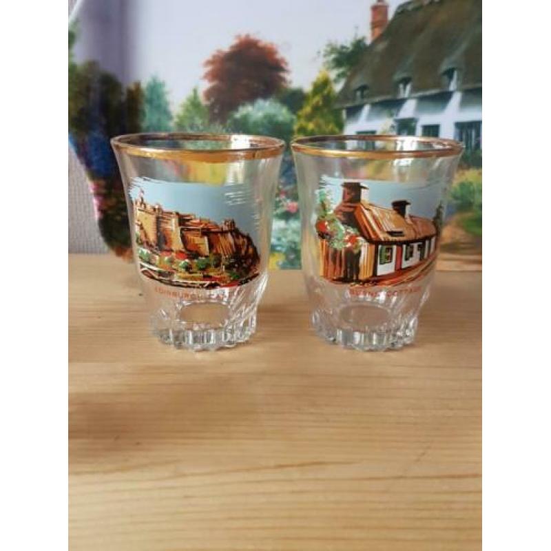 6 Borrelglaasjes met klein bijpassend dien blaadje 14 x 20