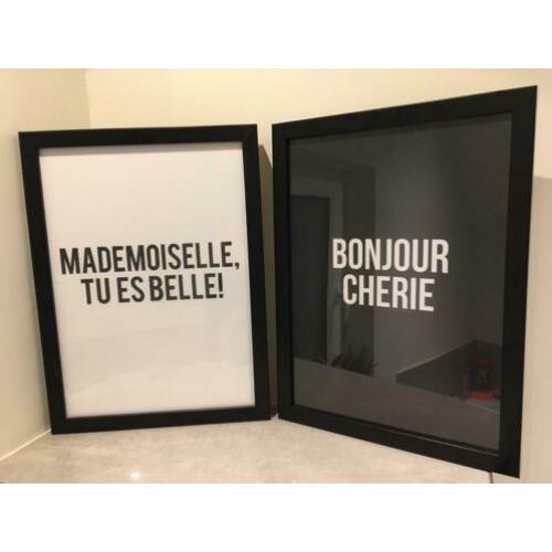 Graham & Brown - Franse teksten in lijst zwart/wit - 30x40cm
