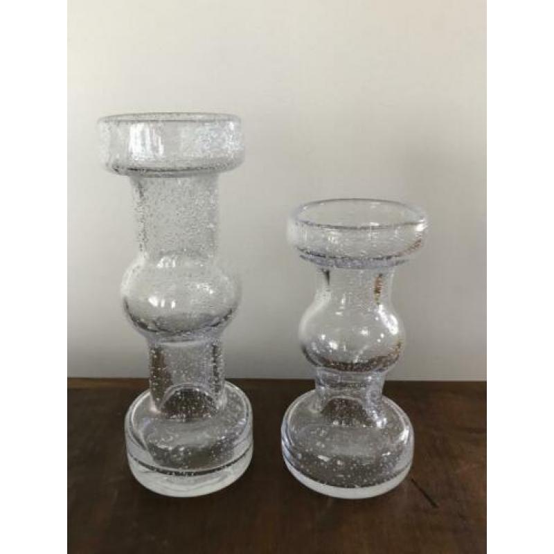 2 vintage glazen kandelaars Scandinavisch design