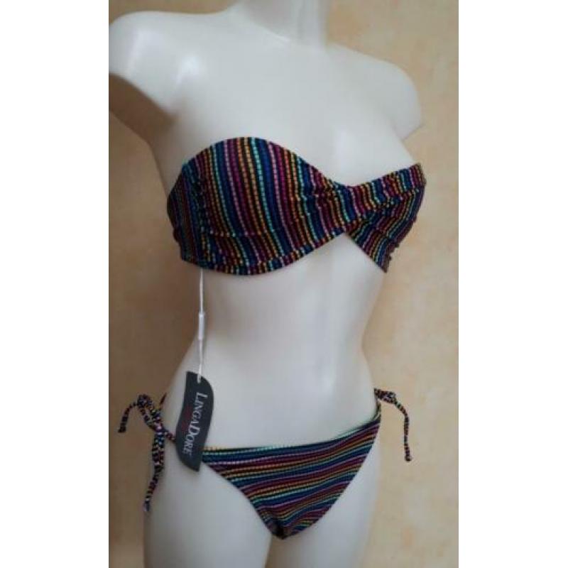 36C Nieuw gestreept strapless bikini LingaDore, 36 C slip 42