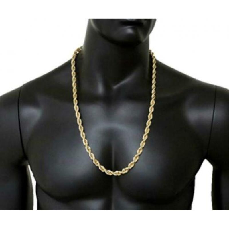 18K goud verguld touwketting lengte 70 cm
