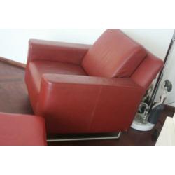 CLOAK design fauteuil d.rood leer , robuust , kwaliteit , nw