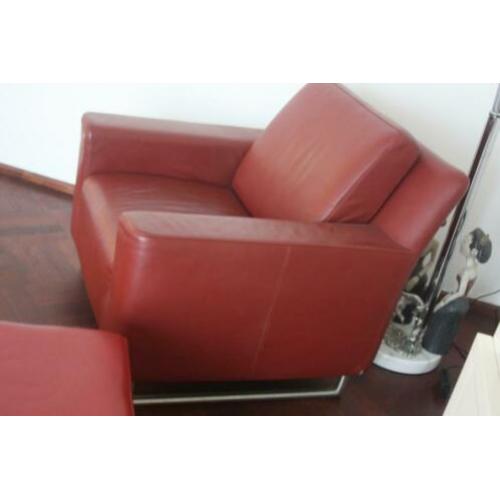CLOAK design fauteuil d.rood leer , robuust , kwaliteit , nw