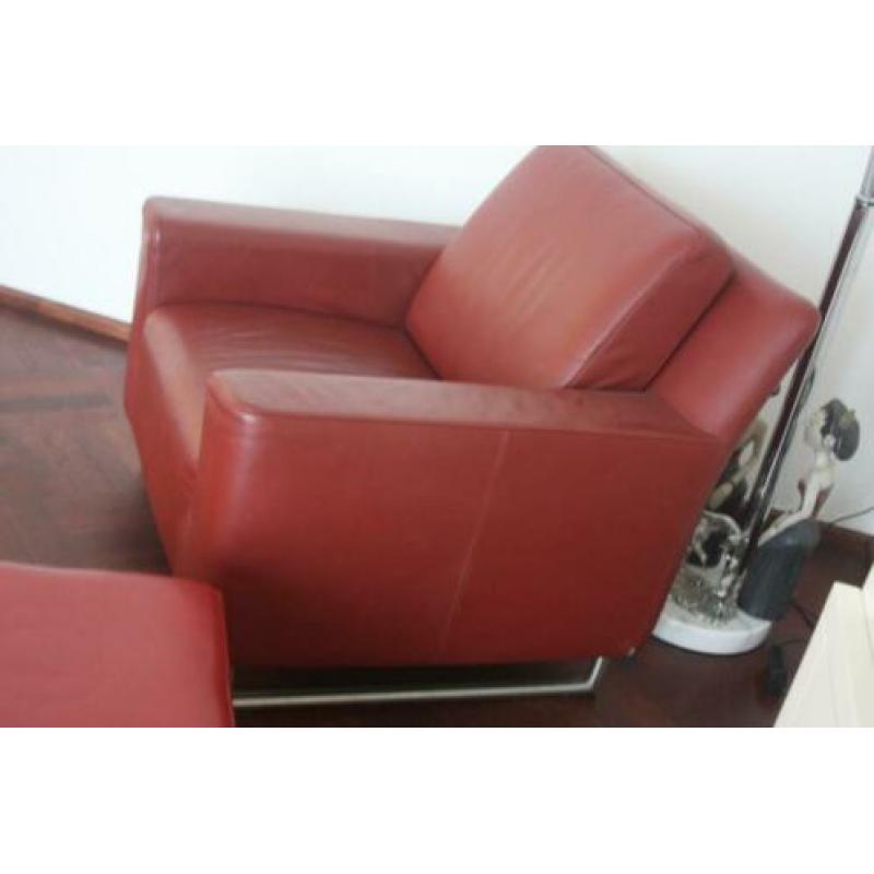 CLOAK design fauteuil d.rood leer , robuust , kwaliteit , nw