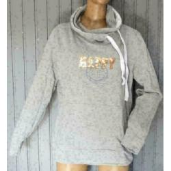 BPC grijze trui hoody maat 40 tekst Happy