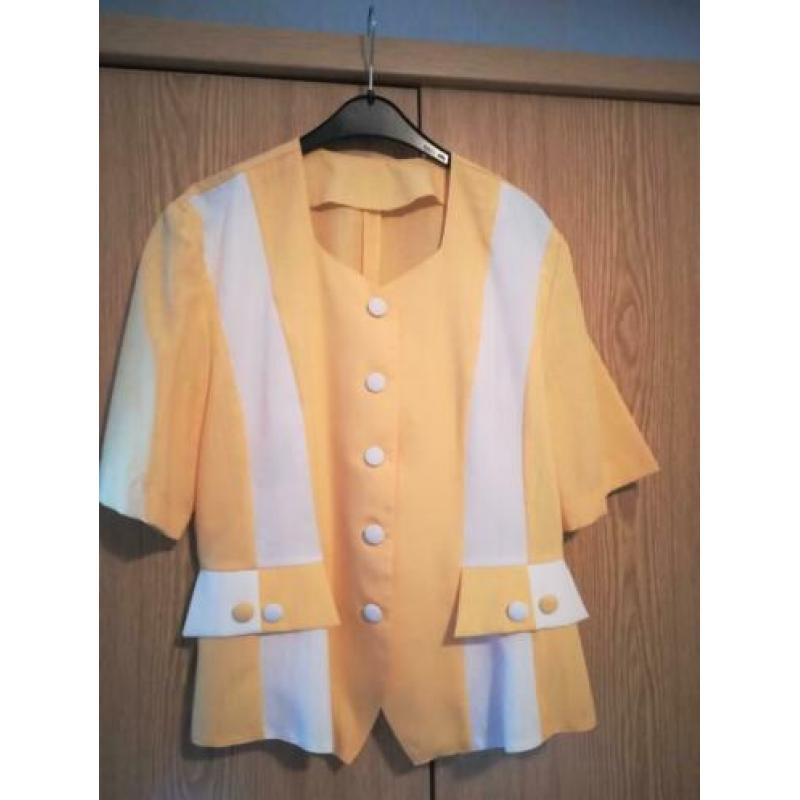 Geel / witte blazer met witte rok - nieuw