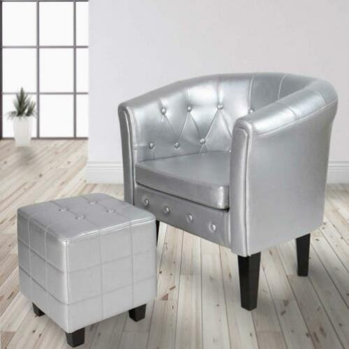 Kuipstoel + hocker chesterfield look zilver GRATIS BEZORGD!