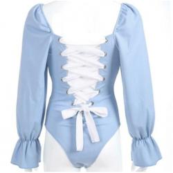Blauwe dames bodysuit jumpsuit romper S M L 34 36 38