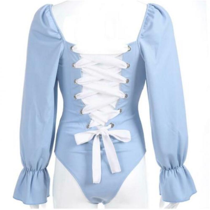 Blauwe dames bodysuit jumpsuit romper S M L 34 36 38