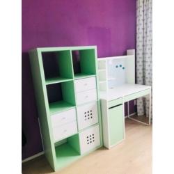 Kinder bureau Ikea Micke & Kallax open kast + lades/bakken