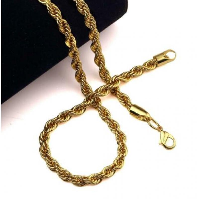 18K goud verguld touwketting lengte 70 cm