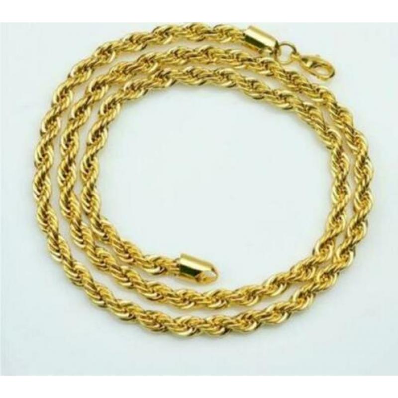 18K goud verguld touwketting lengte 70 cm