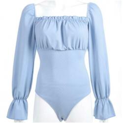Blauwe dames bodysuit jumpsuit romper S M L 34 36 38