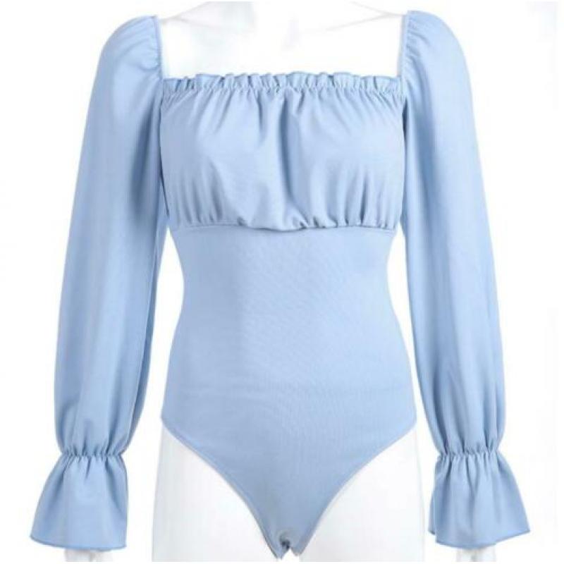 Blauwe dames bodysuit jumpsuit romper S M L 34 36 38