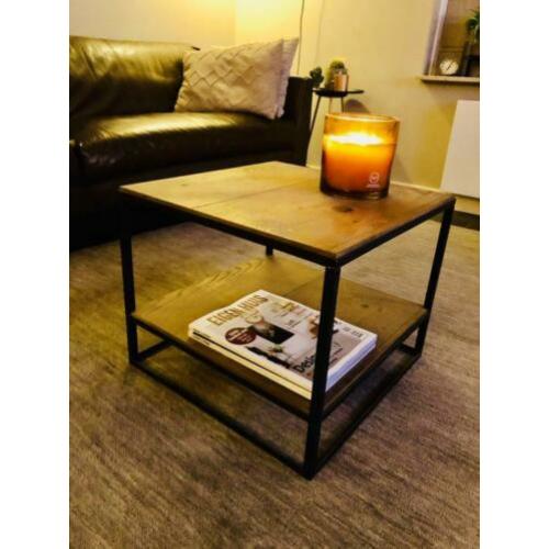 Industriële salontafel bijzettafel eiken metaal 50 x 50