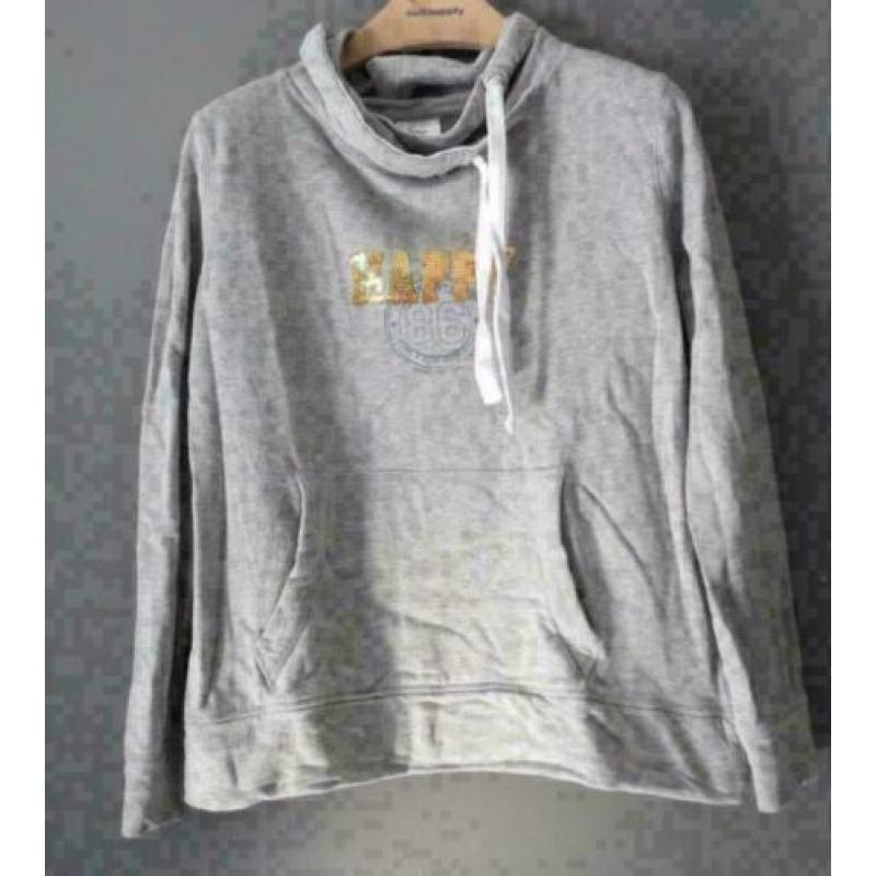 BPC grijze trui hoody maat 40 tekst Happy