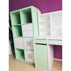 Kinder bureau Ikea Micke & Kallax open kast + lades/bakken