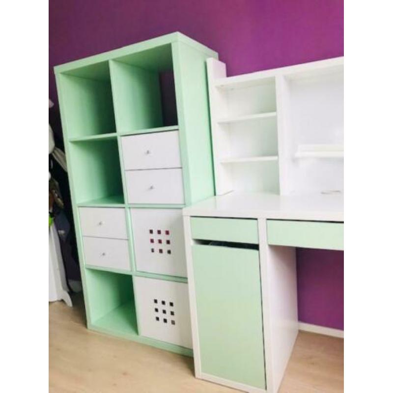 Kinder bureau Ikea Micke & Kallax open kast + lades/bakken