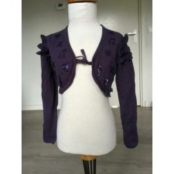 MARYBEL bolero vestje paars, zeer netjes mt 128 D5