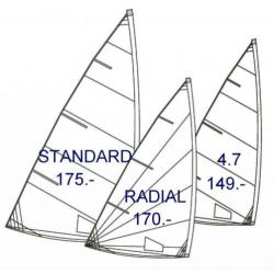 voor Laser 4.7 set zeil,latjes,mast 254.- Radiaal set 275.-