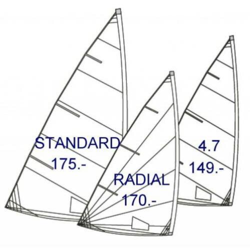 voor Laser 4.7 set zeil,latjes,mast 254.- Radiaal set 275.-