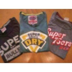 3 X Super Dry t-shirt/top maat 36/38 grijs/groen zgan