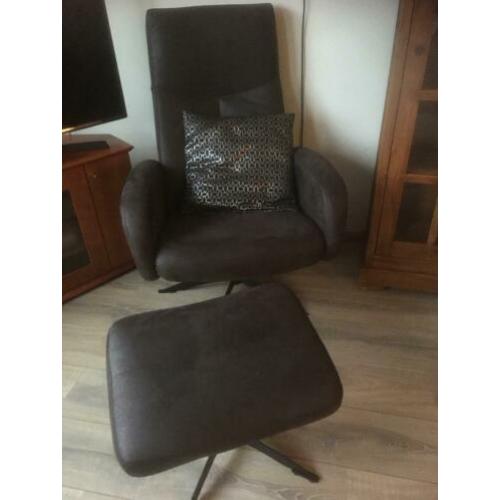 Relaxstoel stoel relax fauteuil + voetenbank antraciet grijs