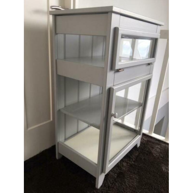 ==Bijna Nieuw== Kast vitrine kast hout glas grijs roomwit