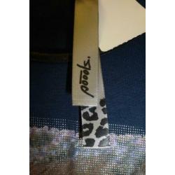 Poools blauw shirt 3/4 mw + printje+knoopjes achter 46 32399