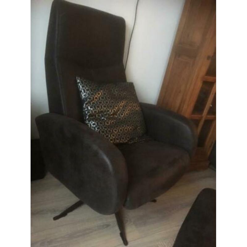 Relaxstoel stoel relax fauteuil + voetenbank antraciet grijs