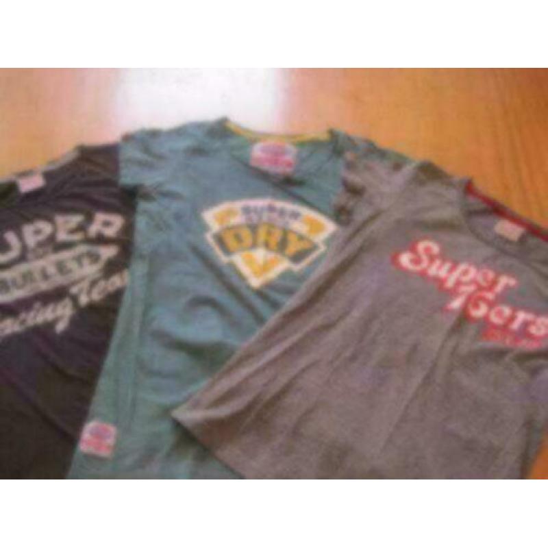3 X Super Dry t-shirt/top maat 36/38 grijs/groen zgan