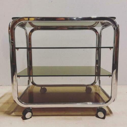Jaren 70 80 vintage trolley chroom en rookglas
